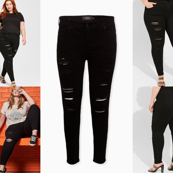 E/VGUC✨ TORRID black 10R Bombshell Skinny High-Rise Destructed stretchy Jean - Picture 17 of 17